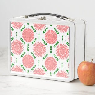 pattern with pink flowers metal lunch box