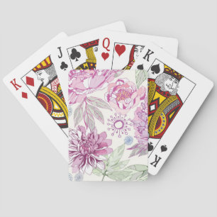 Pattern with pink flowers playing cards