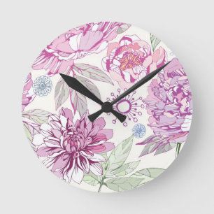 Pattern with pink flowers round clock