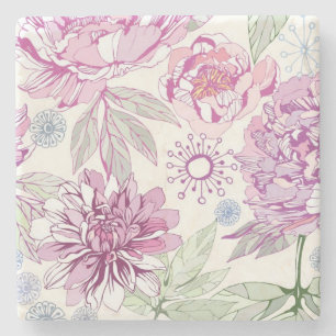 Pattern with pink flowers stone coaster