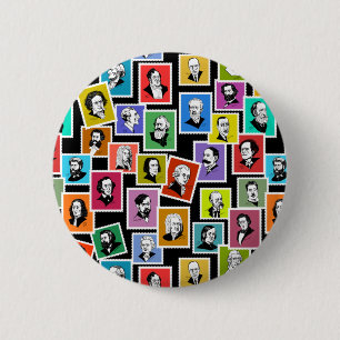 Pattern with portraits of the greatest composers 6 cm round badge
