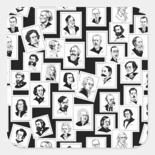 Pattern with portraits of the greatest composers square sticker