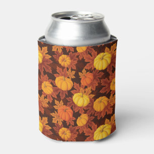 Pattern with pumpkins and autumn maple can cooler