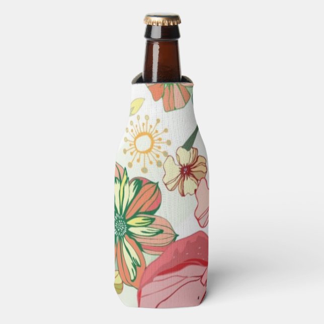 Pattern with red flowers bottle cooler (Bottle Front)