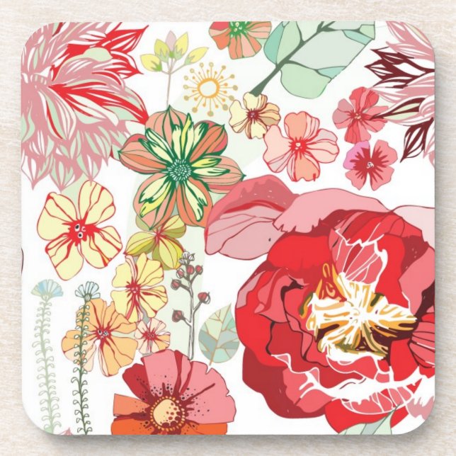 Pattern with red flowers coaster (Front)