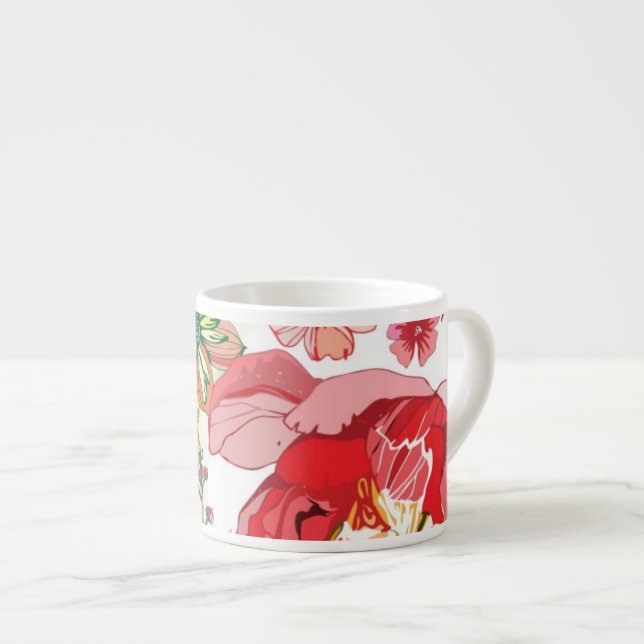 Pattern with red flowers espresso cup (Front Right)
