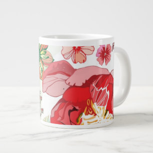 Pattern with red flowers large coffee mug