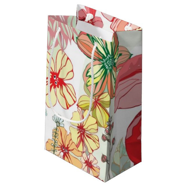Pattern with red flowers small gift bag (Back Angled)