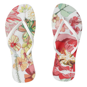 Pattern with red flowers thongs