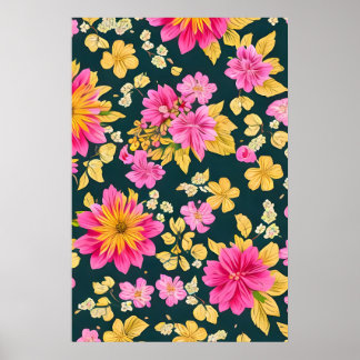Pattern with retro pattern of flowers. poster