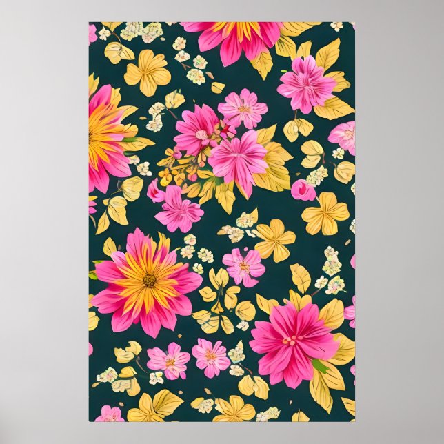 Pattern with retro pattern of flowers. poster (Front)