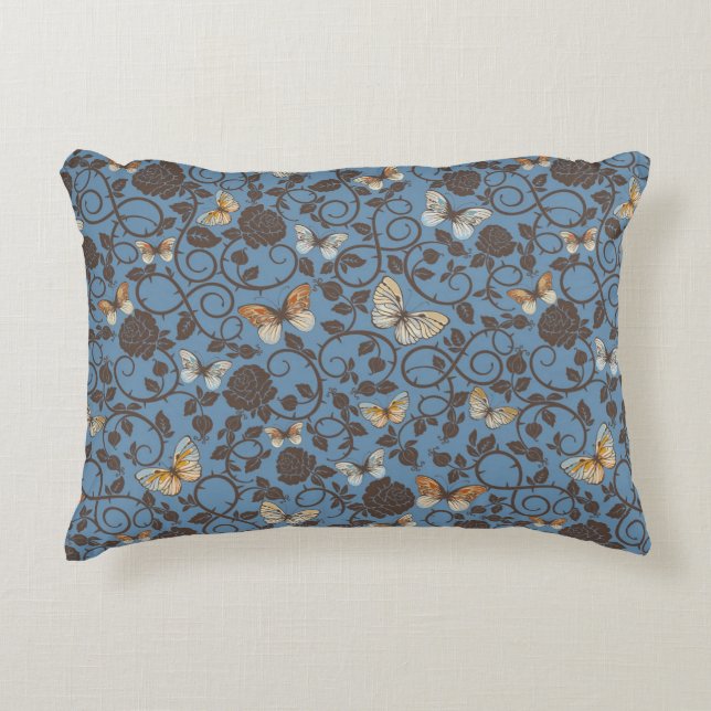 pattern with roses and butterfly decorative cushion (Front)