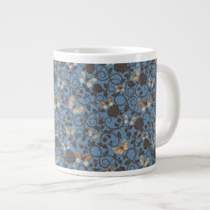 pattern with roses and butterfly large coffee mug