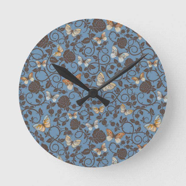 pattern with roses and butterfly round clock (Front)