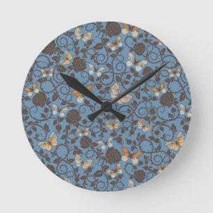 pattern with roses and butterfly round clock