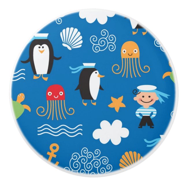 pattern with sea theme ceramic knob (Front)