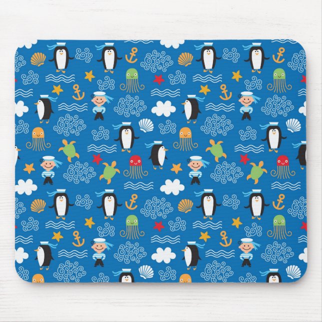 pattern with sea theme mouse pad (Front)