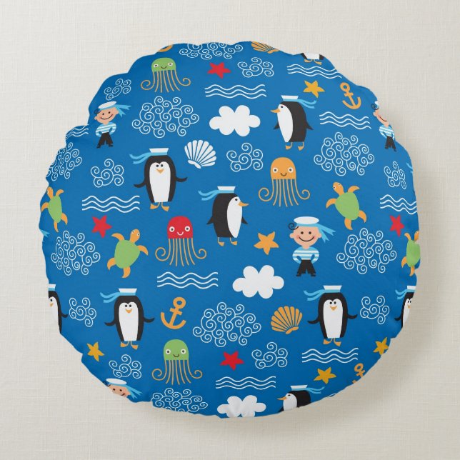 pattern with sea theme round cushion (Front)