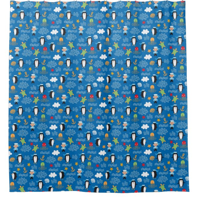 pattern with sea theme shower curtain (Front)