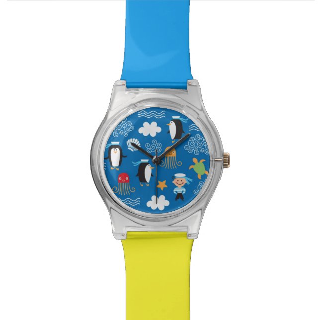pattern with sea theme watch (Close Up)