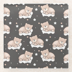 pattern with small bear sleeping glass coaster