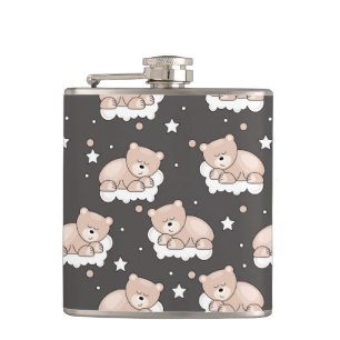pattern with small bear sleeping hip flask