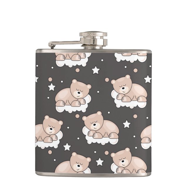 pattern with small bear sleeping hip flask (Front)