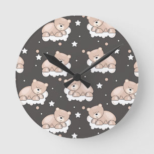 pattern with small bear sleeping round clock