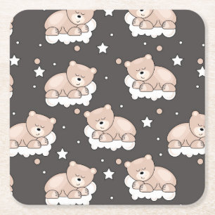 pattern with small bear sleeping square paper coaster