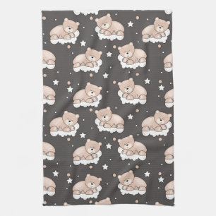 pattern with small bear sleeping tea towel