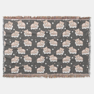 pattern with small bear sleeping throw blanket