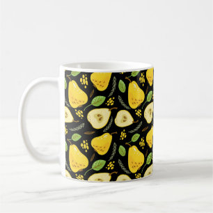 Pattern with sweet yellow pears with leaves, flowe coffee mug