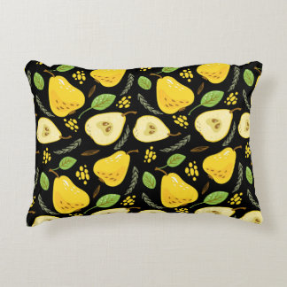 Pattern with sweet yellow pears with leaves, flowe decorative cushion