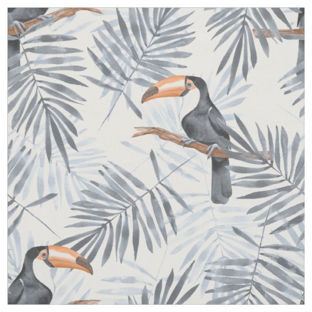 Pattern with toucan and grey palm leaves fabric (Swatch)