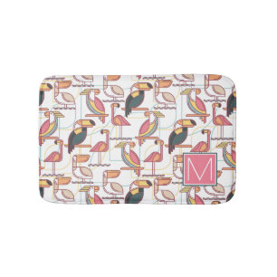 Pattern With Tropical Birds   Add Your Initial Bath Mat