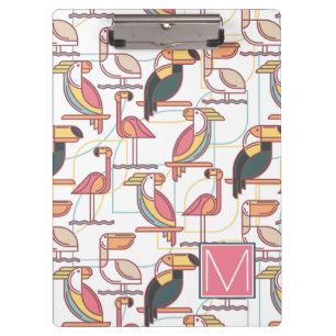 Pattern With Tropical Birds Add Your Initial Clipboard