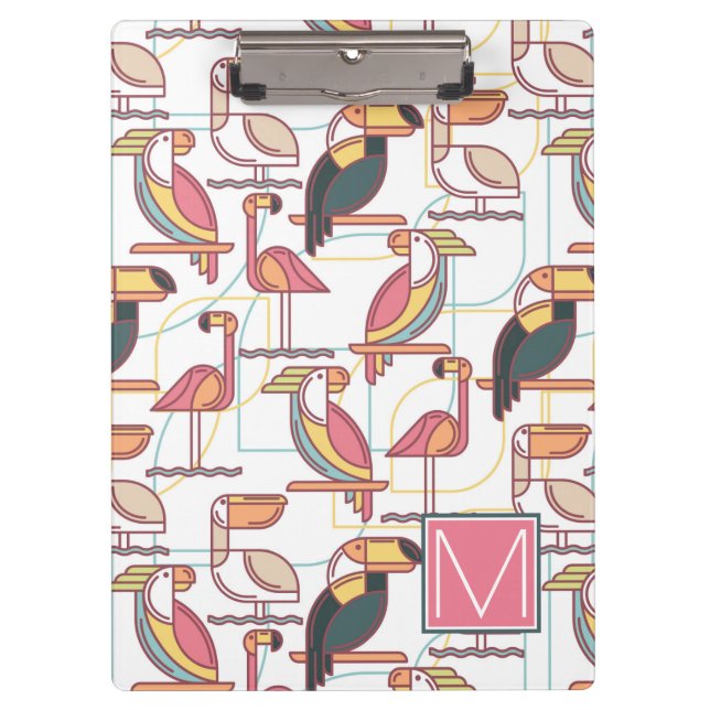 Pattern With Tropical Birds | Add Your Initial Clipboard (Front)