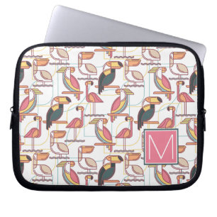 Pattern With Tropical Birds Add Your Initial Laptop Sleeve