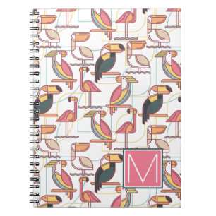 Pattern With Tropical Birds Add Your Initial Notebook