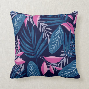 Pattern With Tropical Flora Blue And Pink Cushion