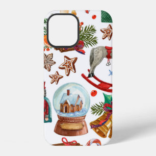 Pattern with Vintage Christmas ornaments, toy and iPhone 12 Case