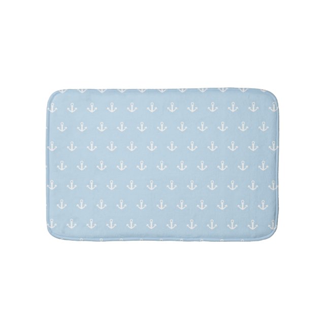 Pattern with white anchors on blue bath mat (Front)