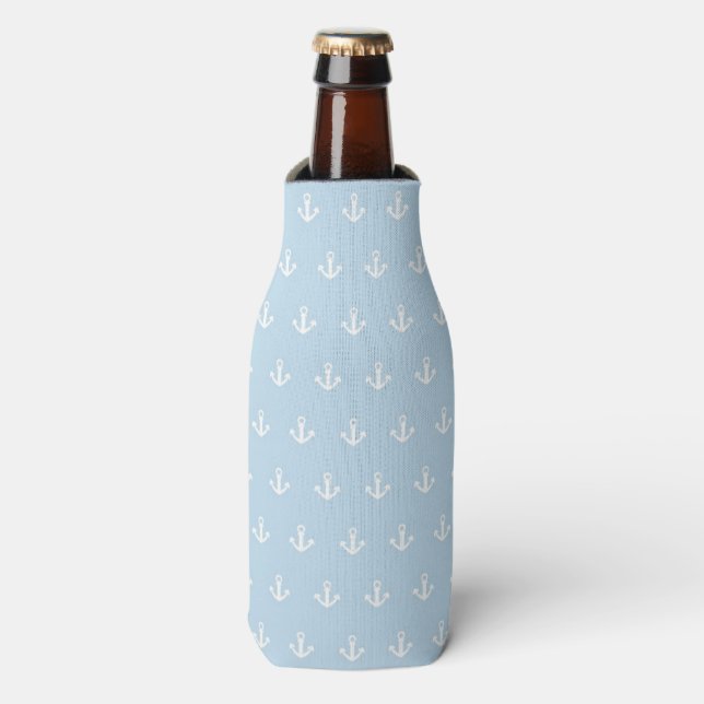 Pattern with white anchors on blue bottle cooler (Bottle Front)