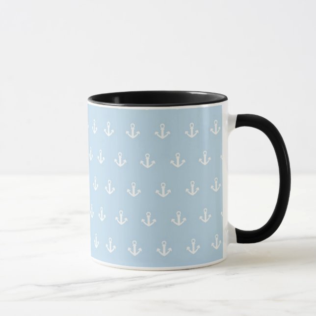 Pattern with white anchors on blue mug (Right)