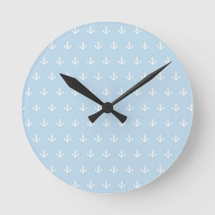 Pattern with white anchors on blue round clock