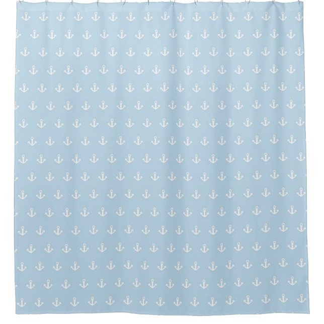 Pattern with white anchors on blue shower curtain (Front)