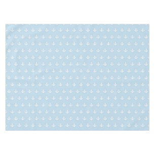 Pattern with white anchors on blue tablecloth