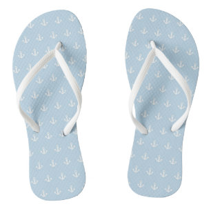 Pattern with white anchors on blue thongs