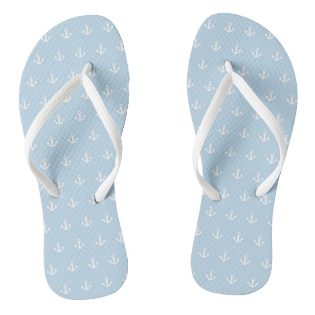 Pattern with white anchors on blue thongs (Footbed)