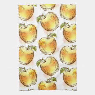Pattern with yellow apple tea towel